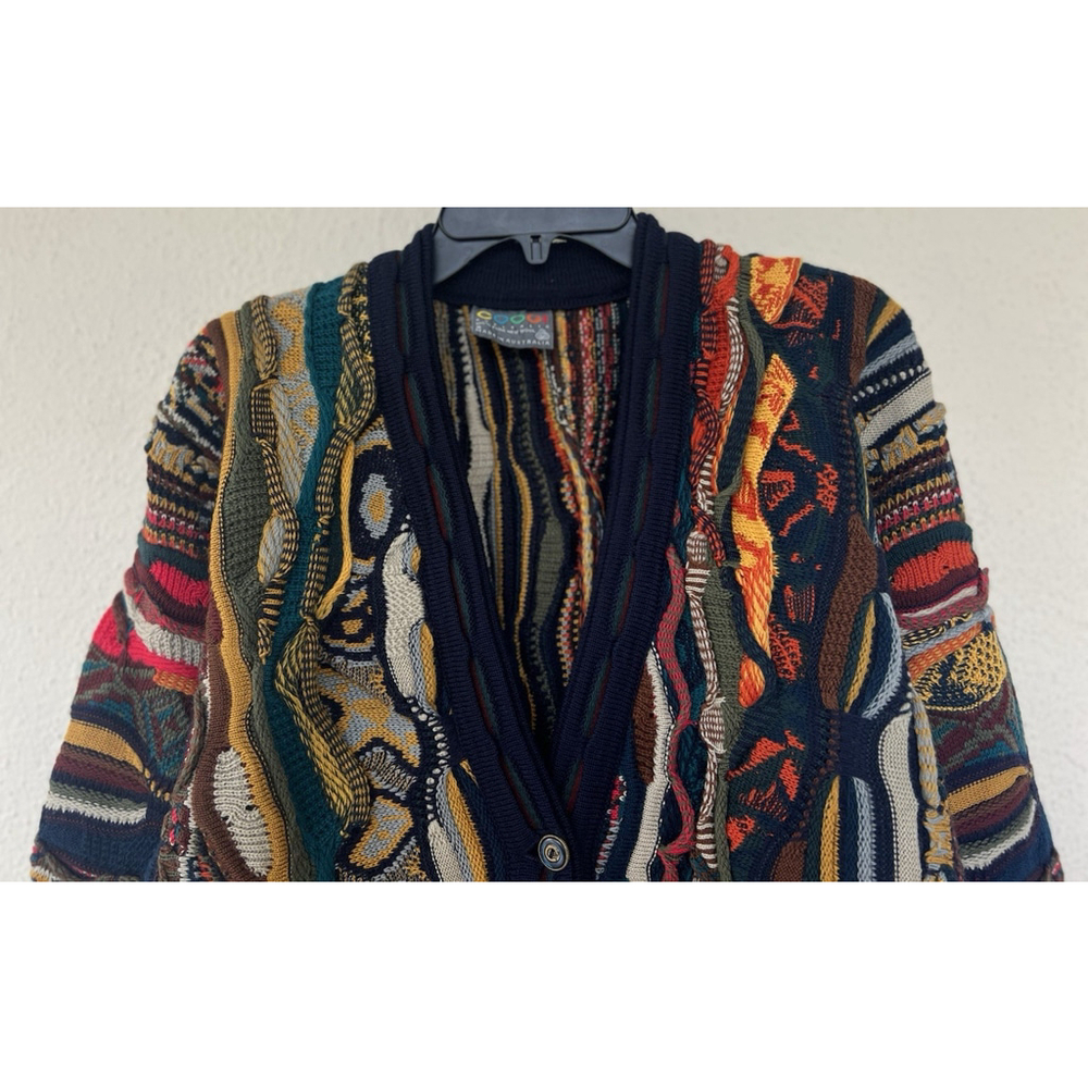 Vintage Coogi Cardigan Sweater S Multicolor 3D Knit Wool 90s Australia Eclectic - Picture 2 of 7